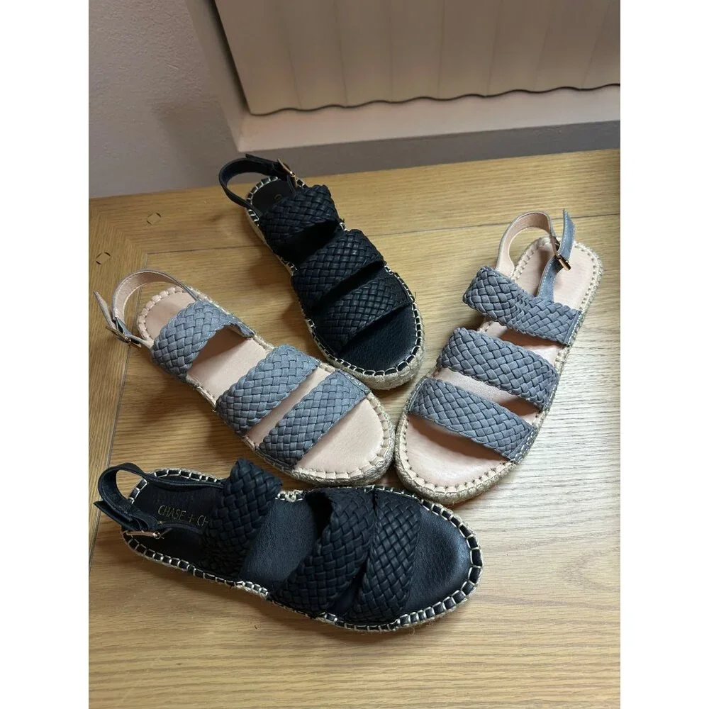 Chase & Chloe Women's Woven Strap Platform Sandals Lot of 2 Black & Gray Size 9